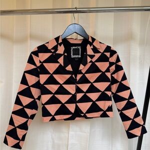 Kelly Wearstler Geometric Black and Pink Cropped Blazer
